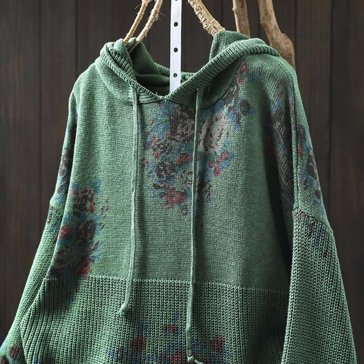 Buddha Stones Women's Knitted Floral Cotton Long Sleeve Hooded Sweater - image 14