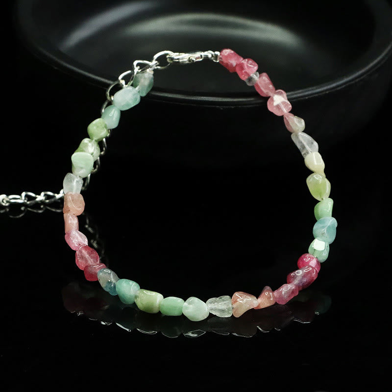 Buddha Stones 4mm Ultra-thin Tourmaline Irregular Beads Positive Chain Bracelet - image 4