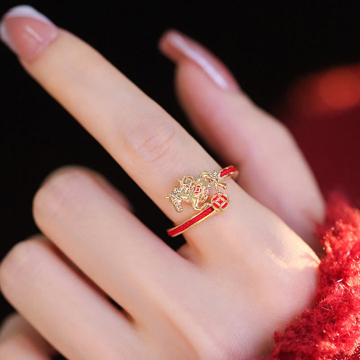 Buddha Stones Copper Red String Copper Coins Year Of The Horse Opening Balance Ring - image 3