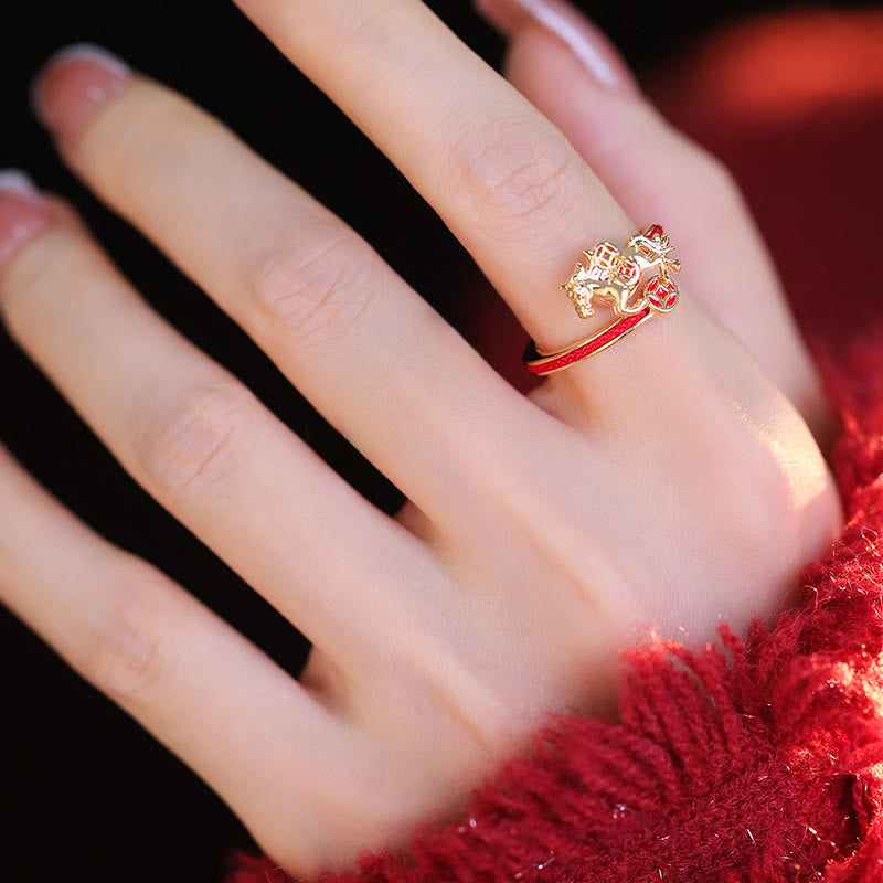 Buddha Stones Copper Red String Copper Coins Year Of The Horse Opening Balance Ring - image 8