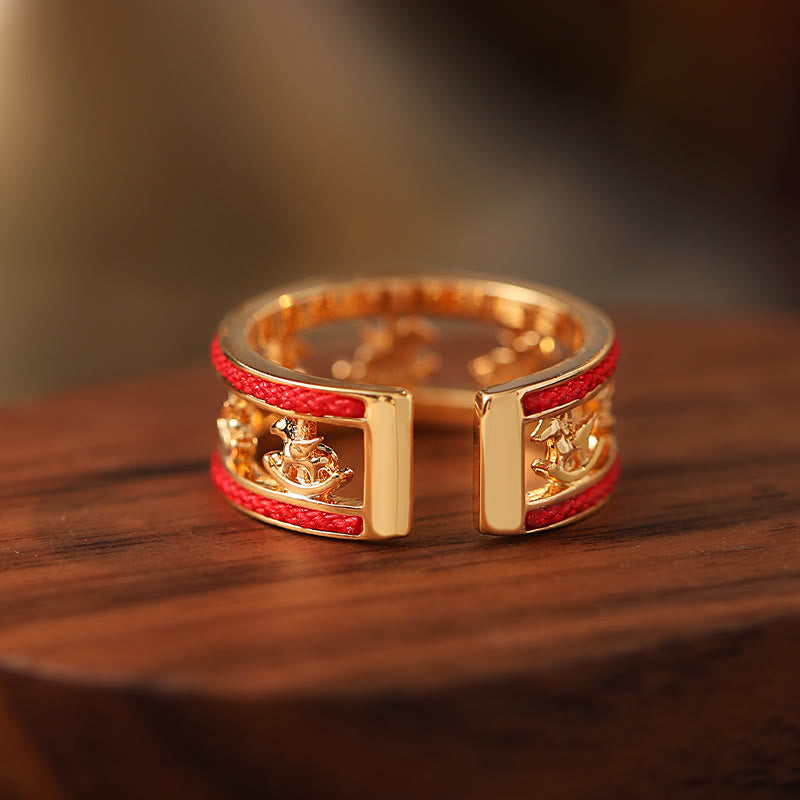 Buddha Stones Golden Year Of The Horse Luck Blessing Copper Opening Ring - image 2