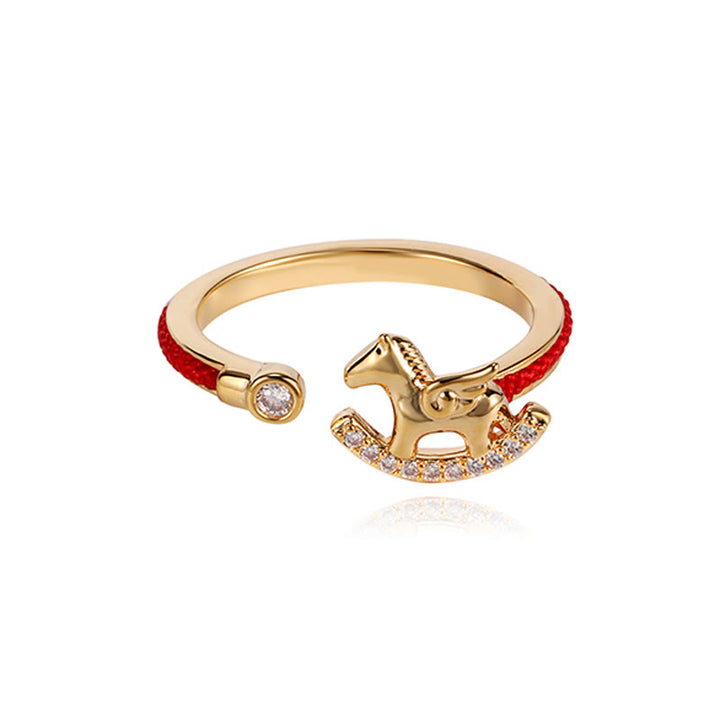 Buddha Stones Opening Copper Golden Year Of The Horse Luck Red String Ring - image 5