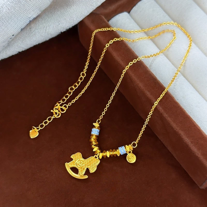 Buddha Stones Golden Year Of The Horse Copper Balance Luck Necklace Pendant - image 2