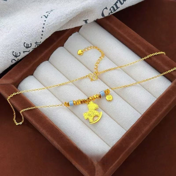 Buddha Stones Golden Year Of The Horse Copper Balance Luck Necklace Pendant - image 1