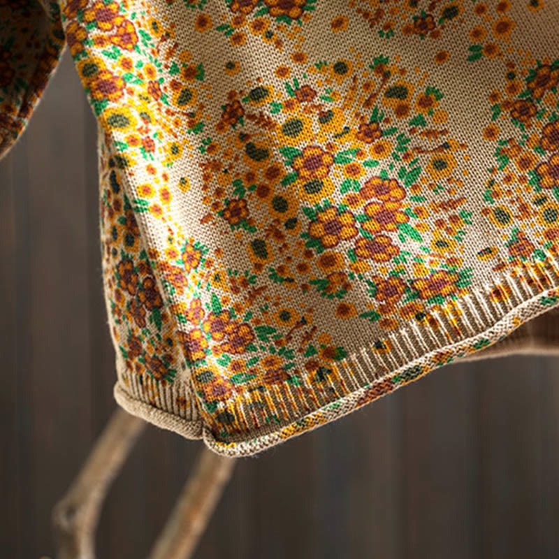 Buddha Stones Women's Knitted Floral Cotton Ribbed Hem Long Sleeve Mock Neck Sweater - image 10