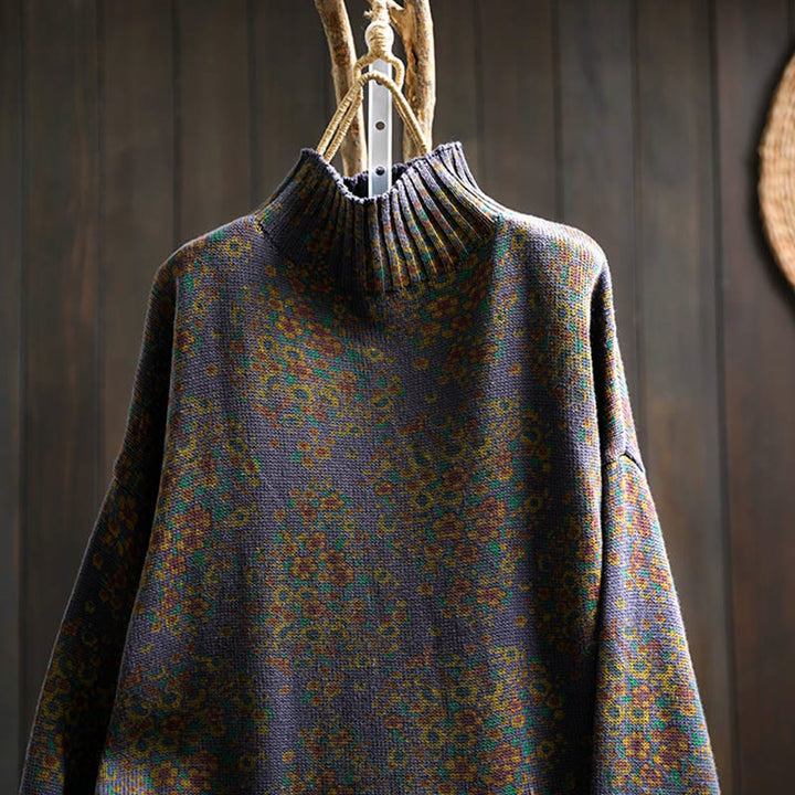 Buddha Stones Women's Knitted Floral Cotton Ribbed Hem Long Sleeve Mock Neck Sweater - image 19