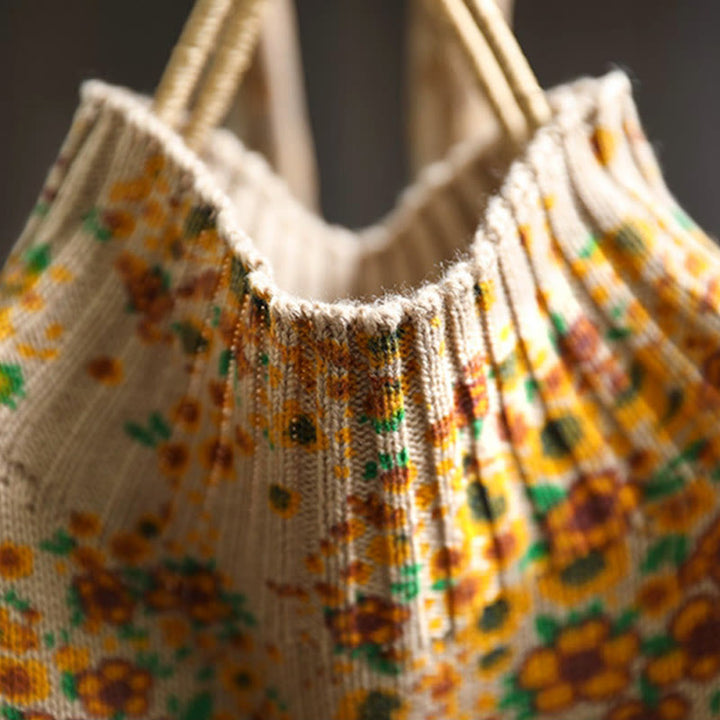 Buddha Stones Women's Knitted Floral Cotton Ribbed Hem Long Sleeve Mock Neck Sweater - image 5