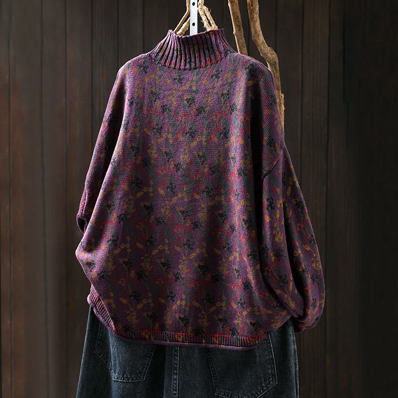 Buddha Stones Knitted Plant Pattern Long Sleeve Mock Neck Women's Cotton Sweater - image 7