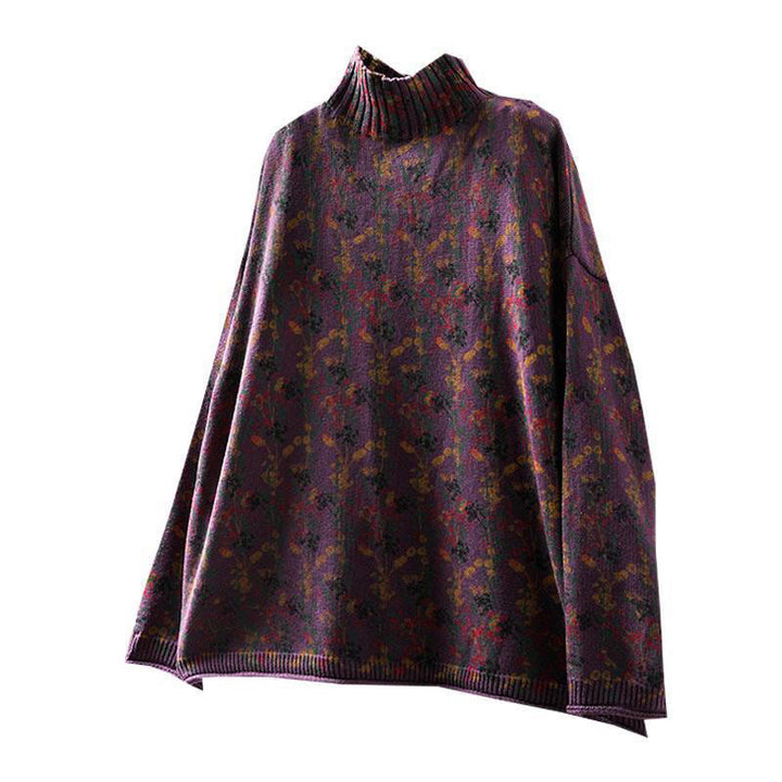 Buddha Stones Knitted Plant Pattern Long Sleeve Mock Neck Women's Cotton Sweater - image 17