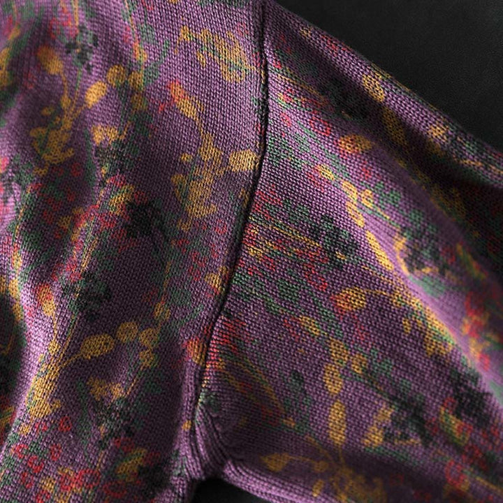 Buddha Stones Knitted Plant Pattern Long Sleeve Mock Neck Women's Cotton Sweater - image 11