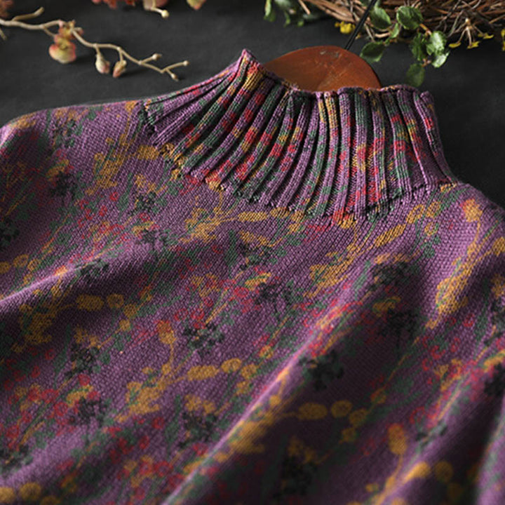 Buddha Stones Knitted Plant Pattern Long Sleeve Mock Neck Women's Cotton Sweater - image 10