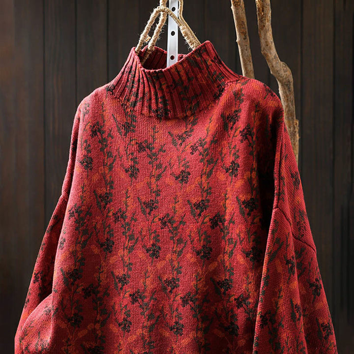 Buddha Stones Knitted Plant Pattern Long Sleeve Mock Neck Women's Cotton Sweater - image 21