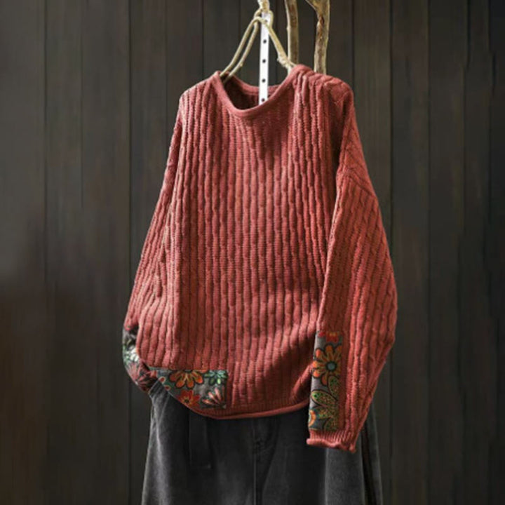 Buddha Stones Winter Patchwork Design Long Sleeve Crew Neck Women's Sweater - Tomato - US4-12，UK/AU8-16，EU36-44 (F) - image 9