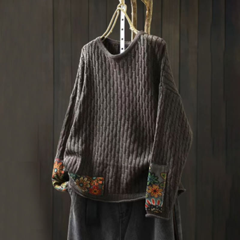 Buddha Stones Winter Patchwork Design Long Sleeve Crew Neck Women's Sweater - DimGray - US4-12，UK/AU8-16，EU36-44 (F) - image 11
