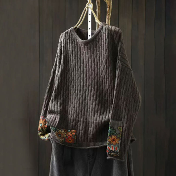 Buddha Stones Winter Patchwork Design Long Sleeve Crew Neck Women's Cotton Sweater - DimGray - US4-12，UK/AU8-16，EU36-44 (F) - image 11