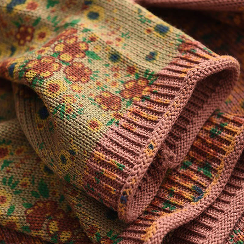 Buddha Stones Fall Printing Floral Long Sleeve Mock Neck Women's Knitted Cotton Sweater - image 6