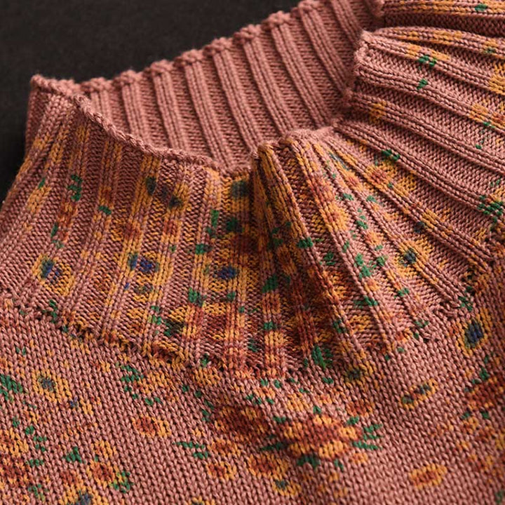 Buddha Stones Fall Printing Floral Long Sleeve Mock Neck Women's Knitted Cotton Sweater - image 3