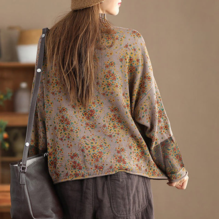 Buddha Stones Fall Printing Floral Long Sleeve Mock Neck Women's Knitted Cotton Sweater - image 11