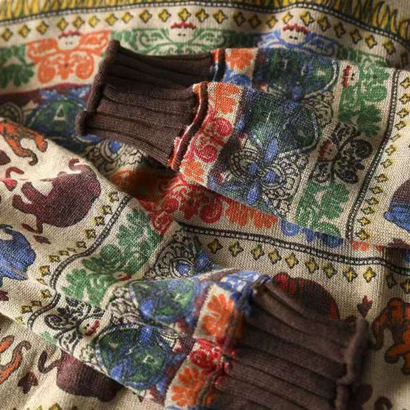 Buddha Stones Fall Elephant Pattern Knitted Cotton Women's Long Sleeve Sweater With Pockets - image 11