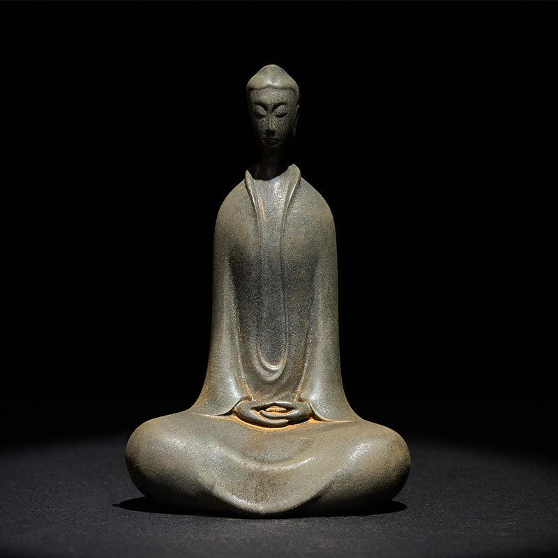 Buddha Stones Handmade Sakyamuni Buddha Iron Powder Rust Cast Resin Statue Home Decoration - Rust Sakyamuni Buddha 11.5*7.4*4.5cm - image 8