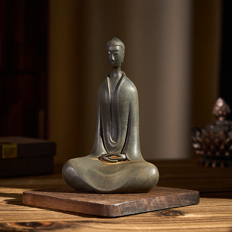 Buddha Stones Handmade Sakyamuni Buddha Iron Powder Rust Cast Resin Statue Home Decoration - image 10