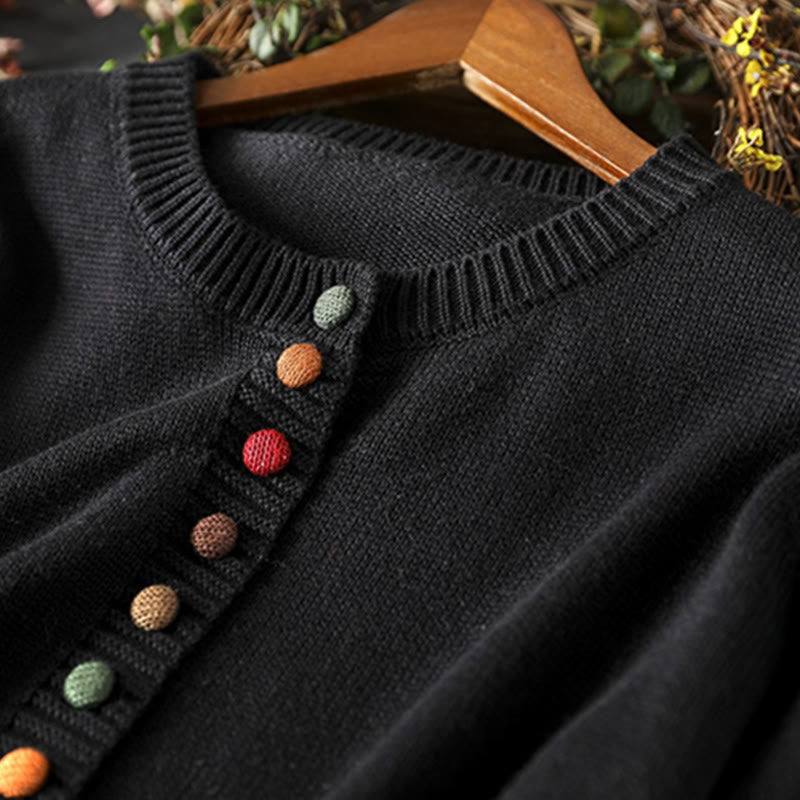 Buddha Stones Plain Knitted Colorful Buttons Design Cotton Women's Long Sleeve Cardigan Sweater - image 4