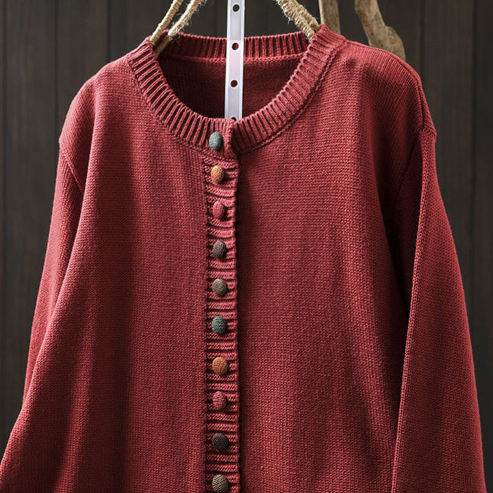 Buddha Stones Plain Knitted Colorful Buttons Design Cotton Women's Long Sleeve Cardigan Sweater - image 15