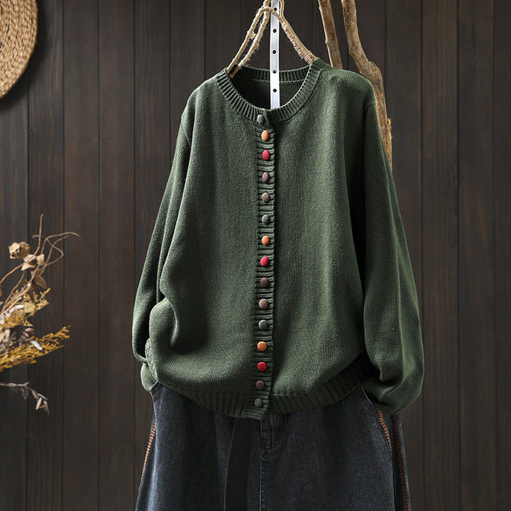 Buddha Stones Plain Knitted Colorful Buttons Design Cotton Women's Long Sleeve Cardigan Sweater - SeaGreen - US4-6，UK/AU8-10，EU36-38 (F) - image 0