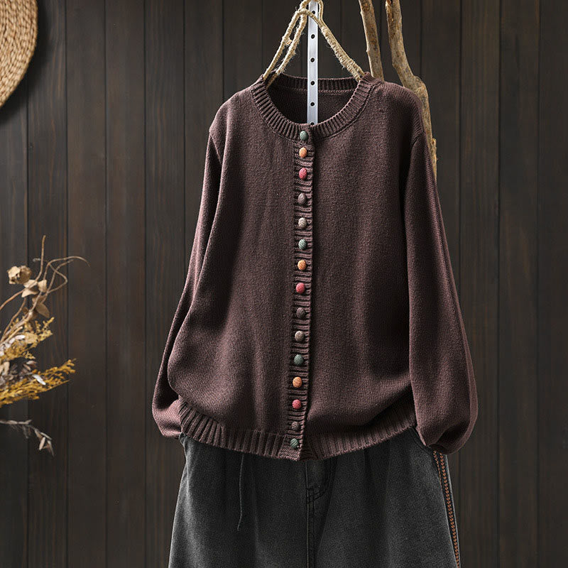 Buddha Stones Plain Knitted Colorful Buttons Design Cotton Women's Long Sleeve Cardigan Sweater - SaddleBrown - US4-6，UK/AU8-10，EU36-38 (F) - image 18