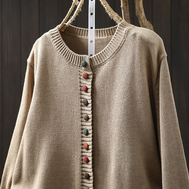 Buddha Stones Plain Knitted Colorful Buttons Design Cotton Women's Long Sleeve Cardigan Sweater - image 10