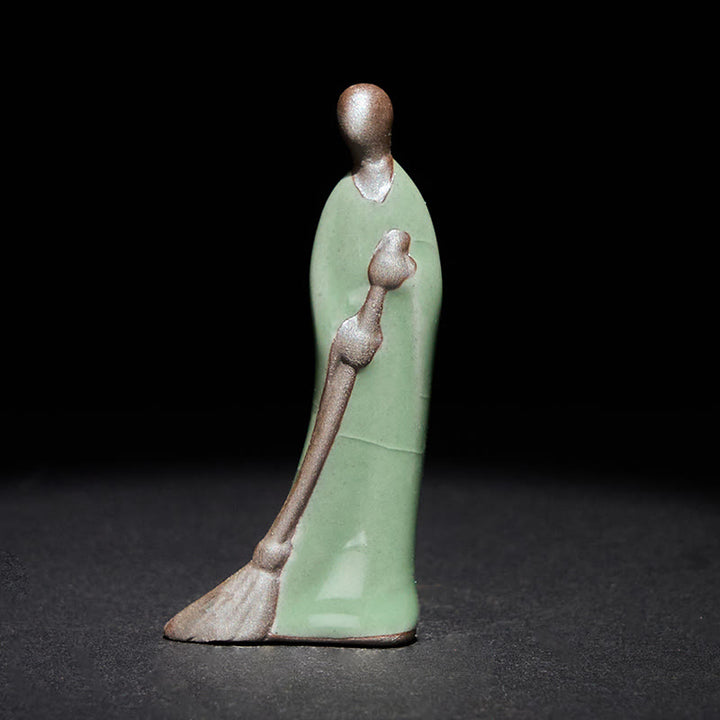 Buddha Stones Small Formless Buddha Sweeping Monk Ceramic Statue Home Decoration 3.5*1.5*7cm - Buddha 3.5*1.5*7cm - image 0