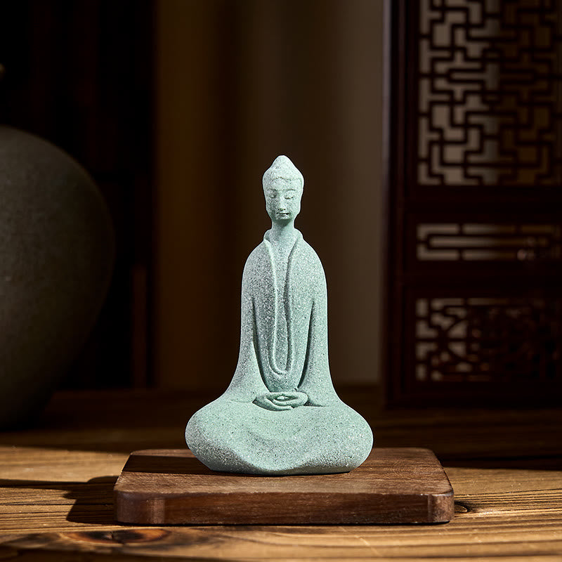 Buddha Stones Meditation Buddha Statue Sandstone Home Figure Desk Decoration 6*4.5*9.5cm - image 1