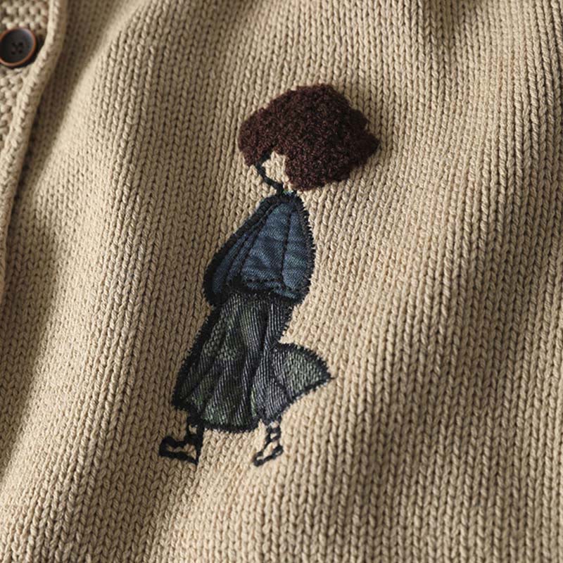 Buddha Stones Patchwork Figure Pattern Buttons Cotton Women's Long Sleeve Cardigan Sweater - image 9