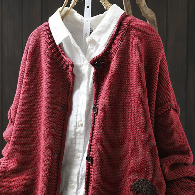 Buddha Stones Patchwork Figure Pattern Buttons Cotton Women's Long Sleeve Cardigan Sweater - image 12
