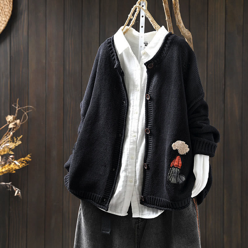 Buddha Stones Patchwork Figure Pattern Buttons Cotton Women's Long Sleeve Cardigan Sweater - MidnightBlue - US4-6，UK/AU8-10，EU36-38 (F) - image 17