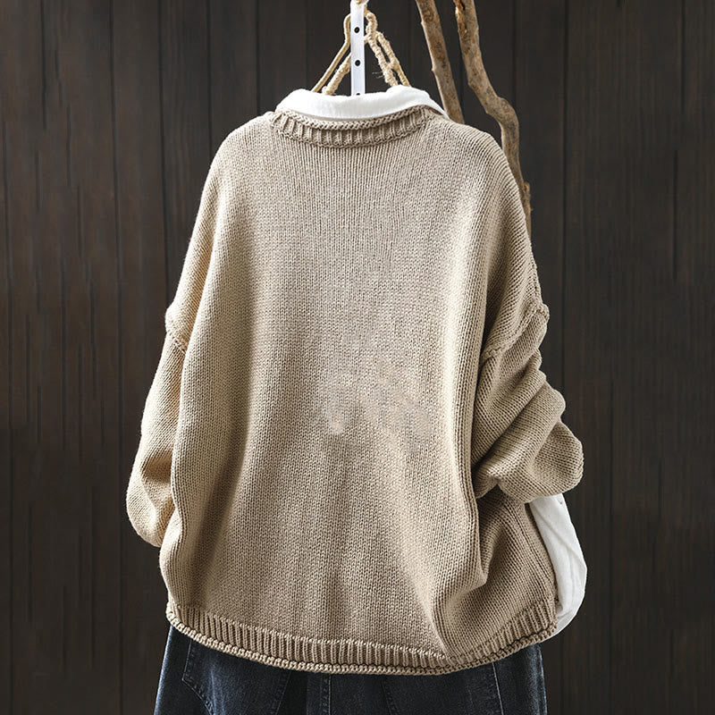 Buddha Stones Patchwork Figure Pattern Buttons Cotton Women's Long Sleeve Cardigan Sweater - image 1