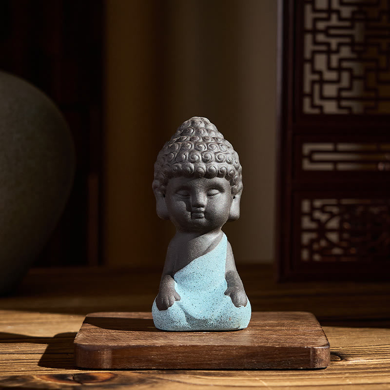 Buddha Stones Tathagata Buddha Symbol Design Purple Clay Serenity Desk Decoration - Blue Buddha 4*4*8.5 cm - image 7