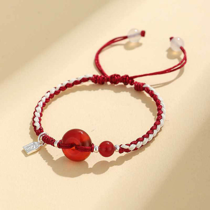 Buddha Stones Green Aventurine Agate Peace Buckle Luck Bracelet - Red Agate(Wrist Circumference: 14-18cm) - image 8