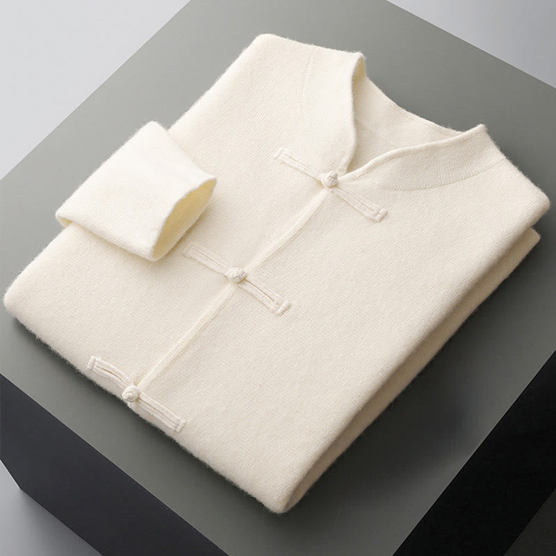 Buddha Stones Winter Solid Color Chinese Frog-Button Men's Wool Long Sleeve Sweater - image 3