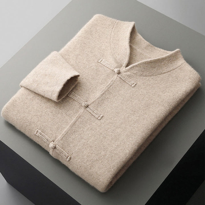 Buddha Stones Winter Solid Color Chinese Frog-Button Men's Wool Long Sleeve Sweater - image 9