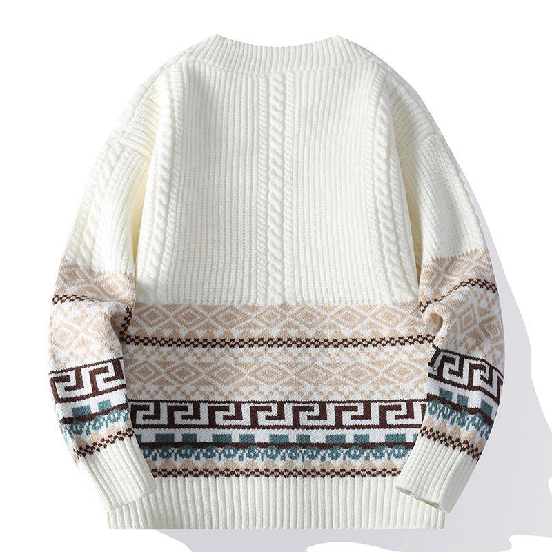 Buddha Stones Jacquard Ethnic Long Sleeve Men's Knitted Sweater With Pockets - image 1