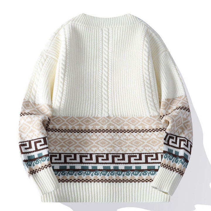 Buddha Stones Jacquard Ethnic Long Sleeve Men's Knitted Sweater With Pockets - image 1