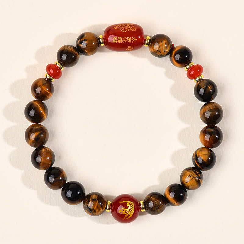 Buddha Stones 12 Chinese Zodiac Natural Tiger Eye Red Agate Protection Bracelet - 8mm(Wrist Circumference 14-16cm) - Tiger - image 3