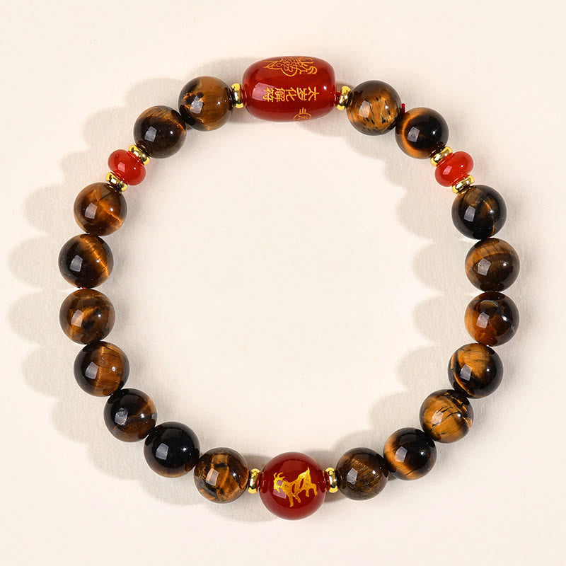 Buddha Stones 12 Chinese Zodiac Natural Tiger Eye Red Agate Protection Bracelet - 8mm(Wrist Circumference 14-16cm) - Goat - image 15