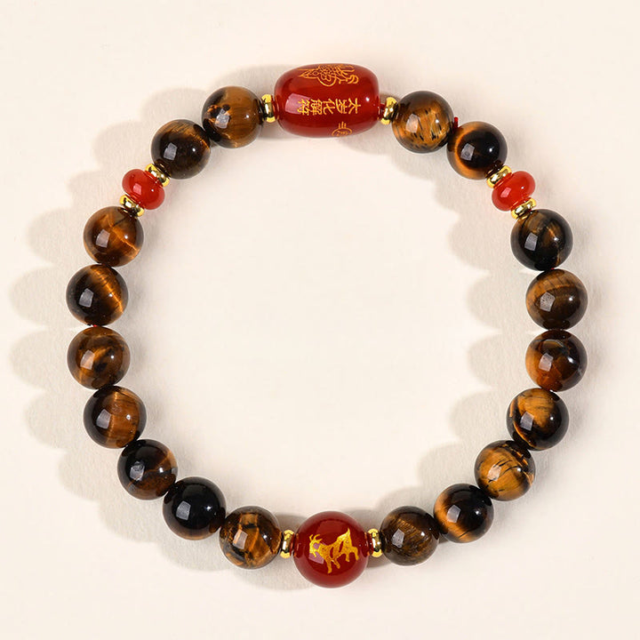 Buddha Stones 12 Chinese Zodiac Natural Tiger Eye Red Agate Protection Bracelet - 8mm(Wrist Circumference 14-16cm) - Goat - image 15