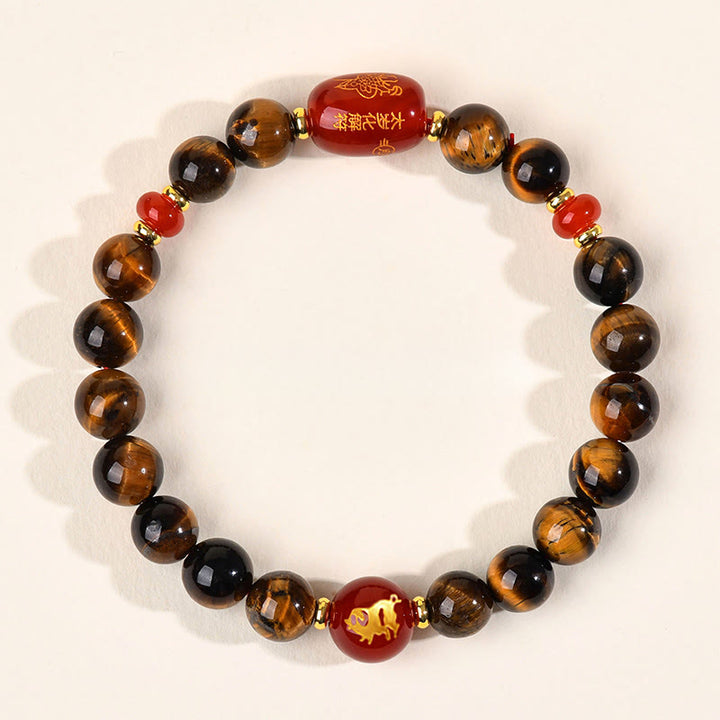 Buddha Stones 12 Chinese Zodiac Natural Tiger Eye Red Agate Protection Bracelet - 8mm(Wrist Circumference 14-16cm) - Pig - image 19