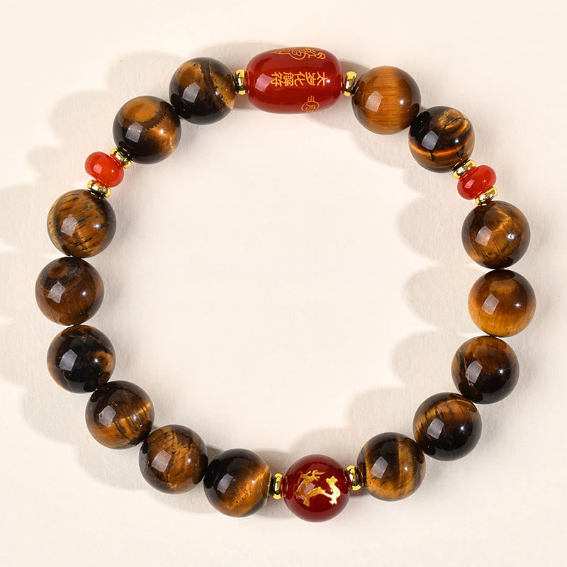 Buddha Stones 12 Chinese Zodiac Natural Tiger Eye Red Agate Protection Bracelet - 10mm(Wrist Circumference 16-17cm) - Dragon - image 24