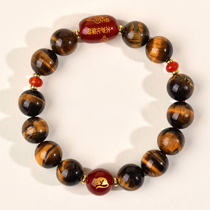 Buddha Stones 12 Chinese Zodiac Natural Tiger Eye Red Agate Protection Bracelet - 12mm(Wrist Circumference 17-18cm) - Rat - image 33
