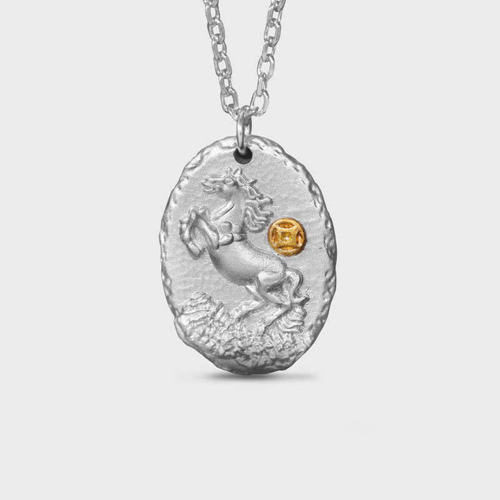 Buddha Stones 999 Sterling Silver Year Of The Horse 925 Sterling Silver Chain Prosperity Necklace Pendant - image 3