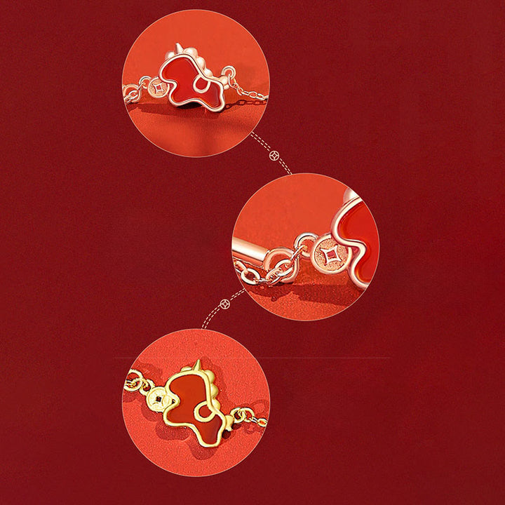 Buddha Stones 925 Sterling Silver Coin Red Agate Year Of The Horse Asymmetric Protection Earrings - image 15